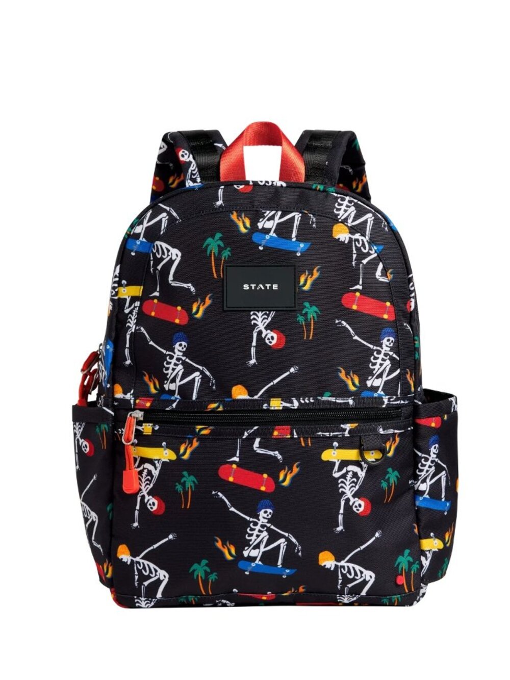 NWT STATE Kane Kids Double Pocket Backpack Bag Skeleton Skate Skateboard Black
